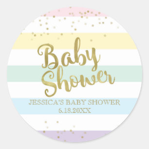 Faux Gold Foil Rainbow Stripes Baby Shower Favour Classic Round Sticker