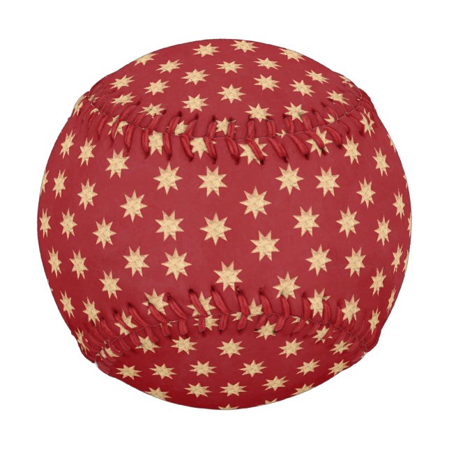 Faux Gold Foil & Red Stars Pattern Baseball (Front)
