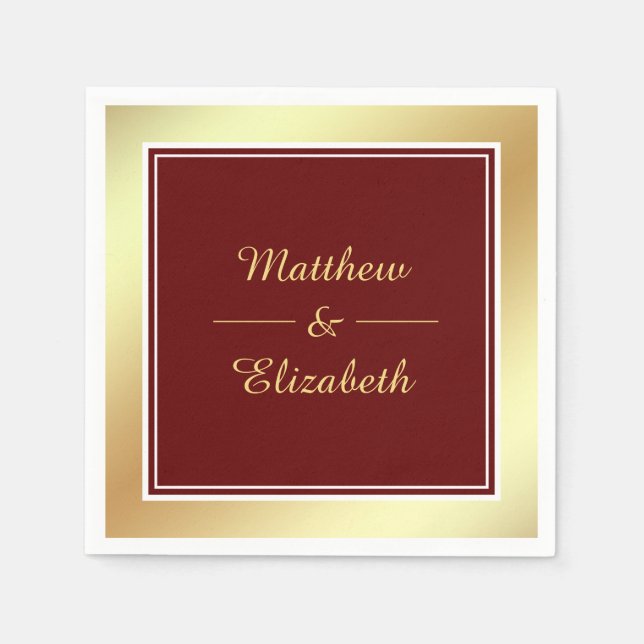 Faux Gold Foil Red Wedding Paper Napkin (Front)
