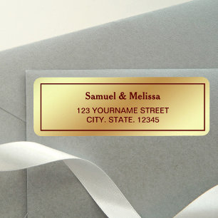 Faux Gold Foil Red Wedding Return Address Label