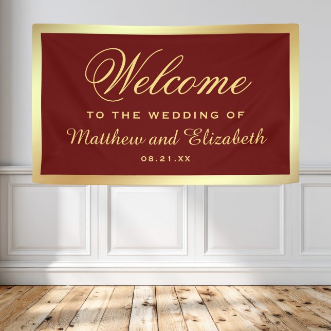 Faux Gold Foil Red Wedding Welcome Banner (Creator Uploaded)