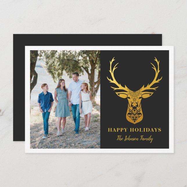 Faux Gold Foil Reindeer Elegant Photo Holiday Card (Front/Back)
