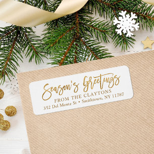 Faux Gold Foil Season's Greetings Return Address Label