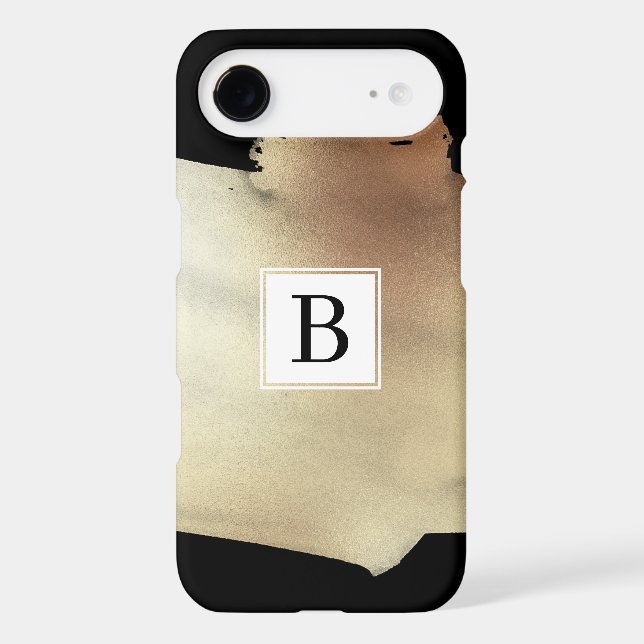 Faux Gold Foil Splash on Black, Simple Monogram Case-Mate iPhone Case (Back)