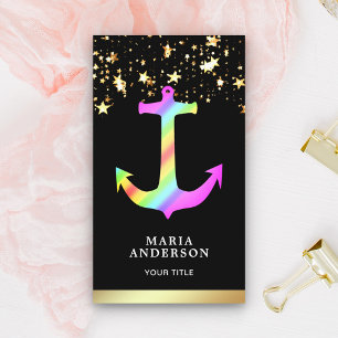 Faux Gold Foil Stars Confetti Rainbow Anchor Business Card