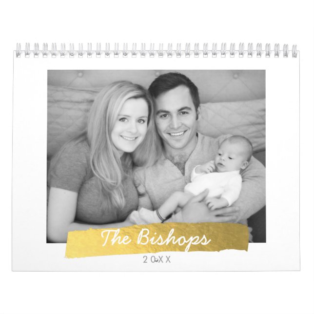 Faux Gold Foil Stripe Photo Calendar (Cover)