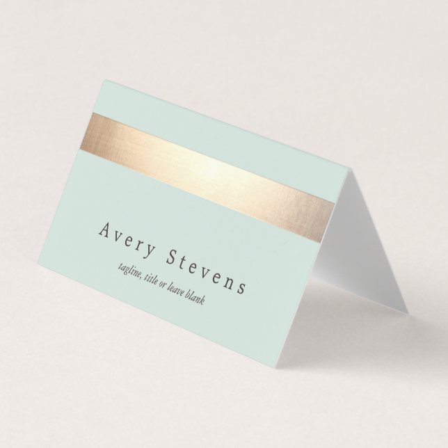Faux Gold Foil Striped Elegant Light Blue Chic Business Card (Front)