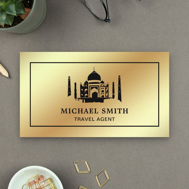 Faux Gold Foil Taj Mahal Travel Agent Business Card (Creator Uploaded)