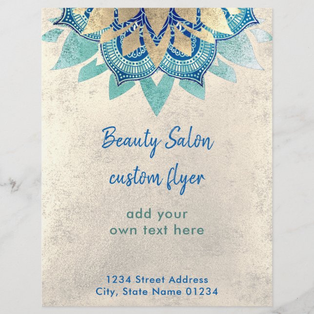 FAUX gold foil teal blue lotus logo design Flyer (Front)
