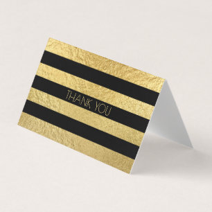 Faux Gold Foil Texture and Black Stripe Thank You