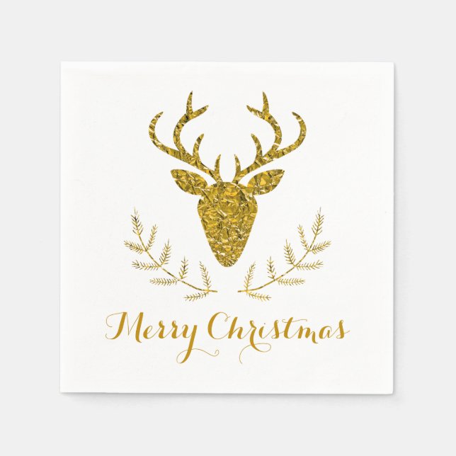 Faux Gold Foil Textured Deer Head Christmas Napkin (Front)