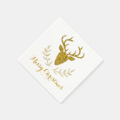 Faux Gold Foil Textured Deer Head Christmas Napkin (Corner)