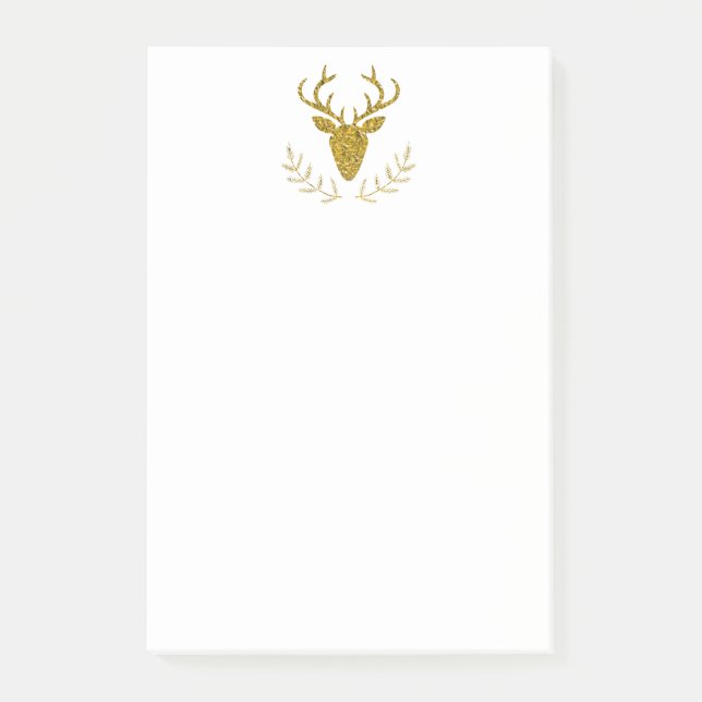 Faux Gold Foil Textured Deer Head Shape Post-it Notes (Front)