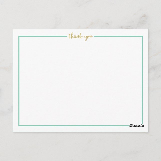Faux Gold Foil Thank you with Mint Border Postcard (Back)