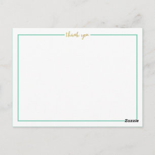 Faux Gold Foil Thank you with Mint Border Postcard