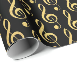 Faux Gold Foil Treble Clef Musical Wrapping Paper
