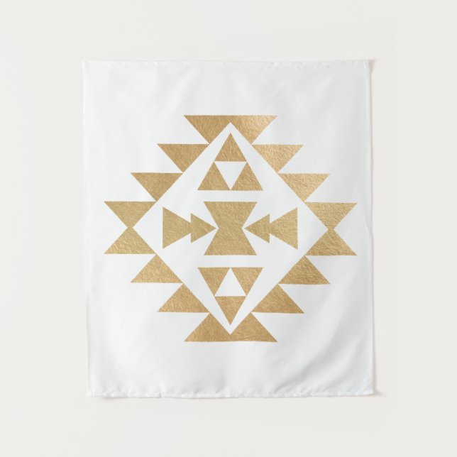 Faux Gold Foil Tribal Illustration sWall Tapestry (Front)