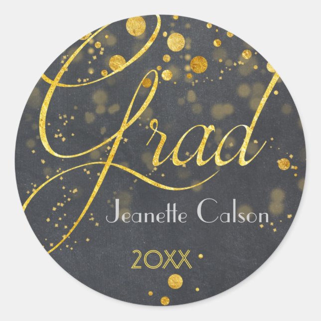 Faux Gold Foil Typography Glitter Graduation Classic Round Sticker (Front)