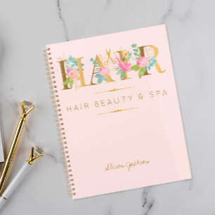 Faux gold foil typography hairstylist pink glam planner