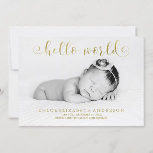 Faux Gold Foil Typography Photo Baby Announcements