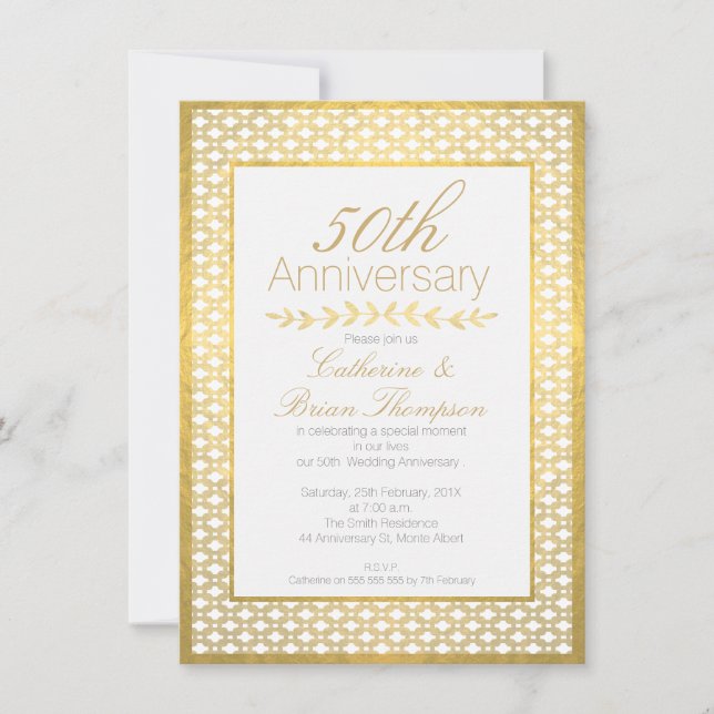 Faux Gold Foil Wedding 50th Anniversary Invitation (Front)