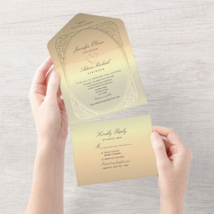 Faux Gold Foil Wedding All In One Invitation