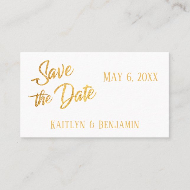 Faux Gold Foil, Wedding Detail Save the Date Card (Front)