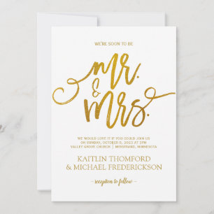 Faux Gold Foil Wedding Invitations Brush Script