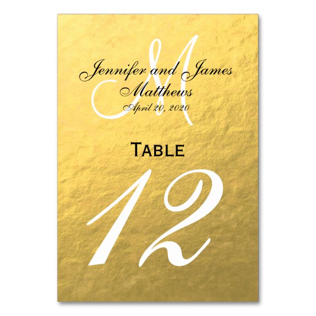 Faux Gold Foil Wedding Table Number Card (Front)