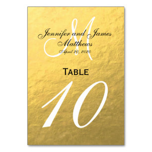 Faux Gold Foil Wedding Table Number Card