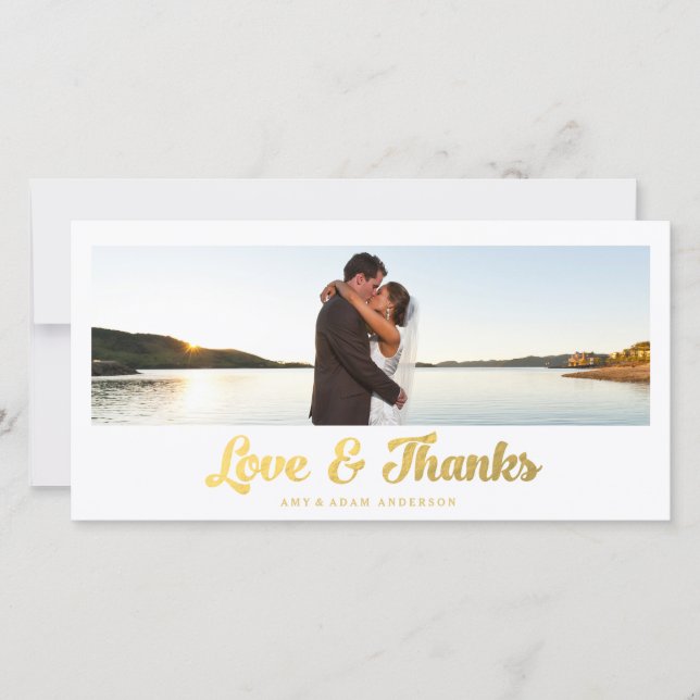 Faux Gold Foil | Wedding Thank You Photo Card (Front)
