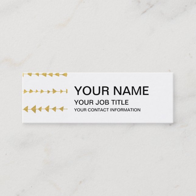Faux Gold Foil White Arrows Pattern Mini Business Card (Front)