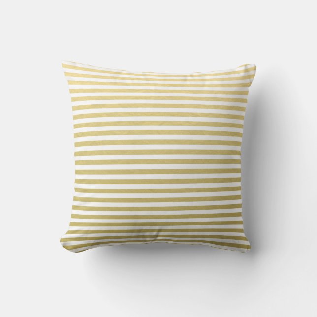 Faux Gold Foil White Stripes Pattern Cushion (Front)