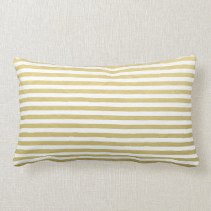 Faux Gold Foil White Stripes Pattern Lumbar Cushion