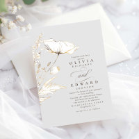 Faux Gold Foil Wildflowers Light Grey Wedding