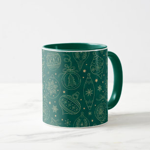 Faux Gold Foil Xmas Tree Decoration Pattern Green Mug