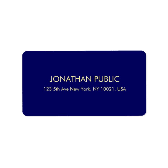 Faux Gold Font Modern Simple Template Navy Blue Label (Front)