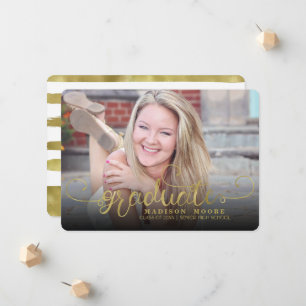 Faux Gold Formal Script Graduate Announcement Card