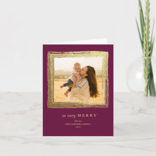 Faux Gold Frame Holidays Christmas Photo Burgundy Card