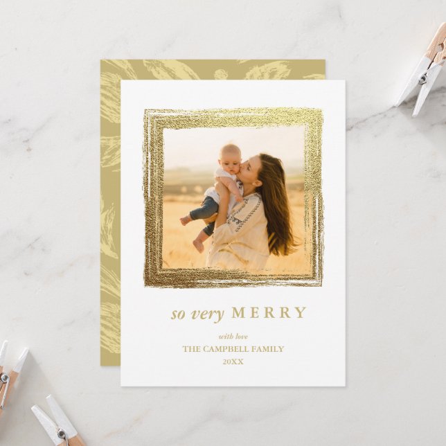 Faux Gold Frame Holidays Christmas Photo White Card (Front/Back In Situ)