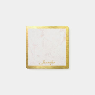 Faux Gold Frame White Marble Calligraphy Post-it Notes