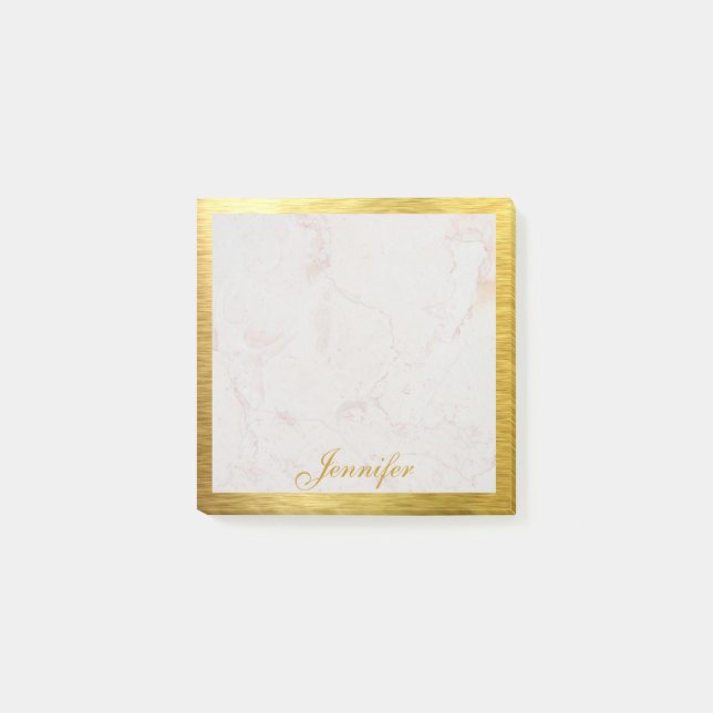 Faux Gold Frame White Marble Calligraphy Post-it Notes (Front)