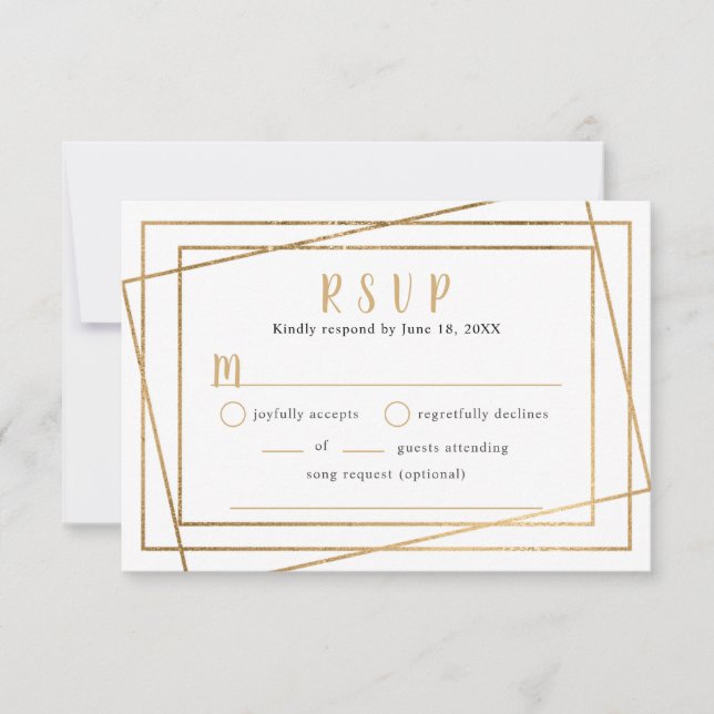 Faux Gold Geometric Frame Wedding buffet RSVP (Front)