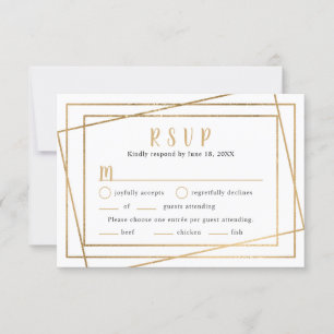 Faux Gold Geometric Frame Wedding RSVP + entrées Card