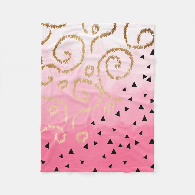 faux gold geometric pattern rose pink brushstrokes fleece blanket (Front)