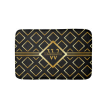 FAUX Gold Geometric Pattern with Monogram on BLACK