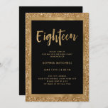 Faux Gold Glitter | 18th Birthday Party Invitation<br><div class="desc">These glam,  stylish eighteenth birthday party invitations feature a faux gold glitter look and centre black frame,  with modern matching handwritten script for a trendy new look.</div>