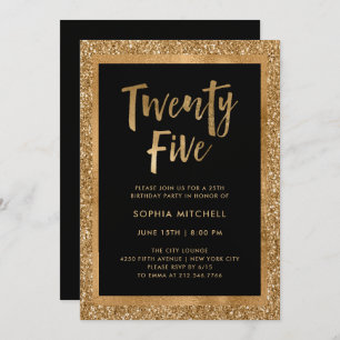 Faux Gold Glitter 25th Birthday Party Invitation