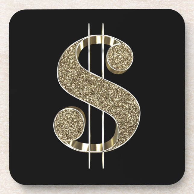 Faux Gold Glitter 3D Dollar Sign Coaster (Front)