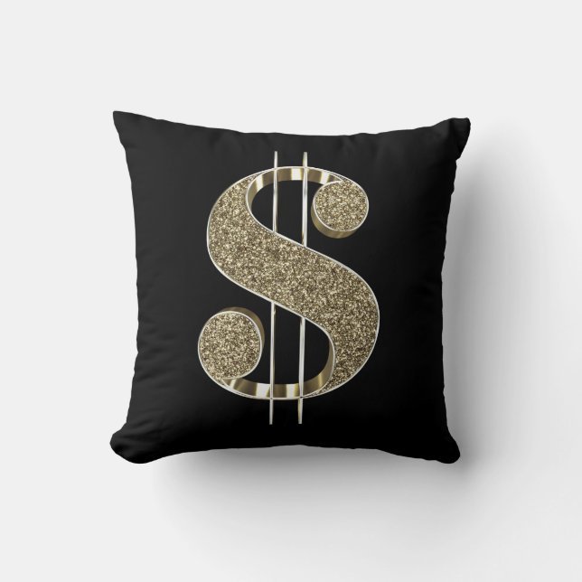 Faux Gold Glitter 3D Dollar Sign Cushion (Front)